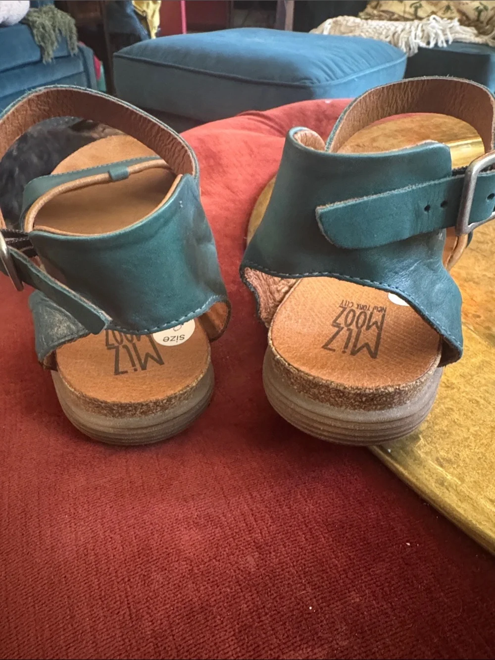 Miz Mooz Teal Leather Ankle-Strap Sandals